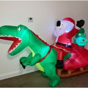 🆕8.2FT Long Christmas Inflatables with LED Santa Ride on Dinosaur Outdoor Decor